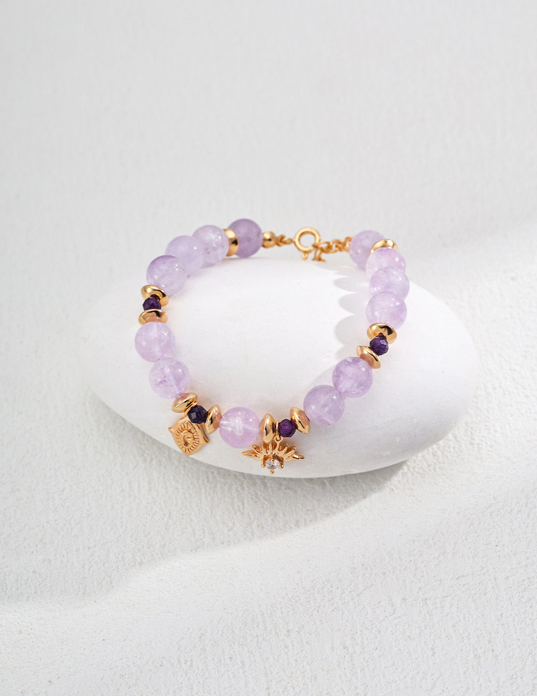 Natürliches Lavendel-Amethyst- und Zirkon-Kristallarmband