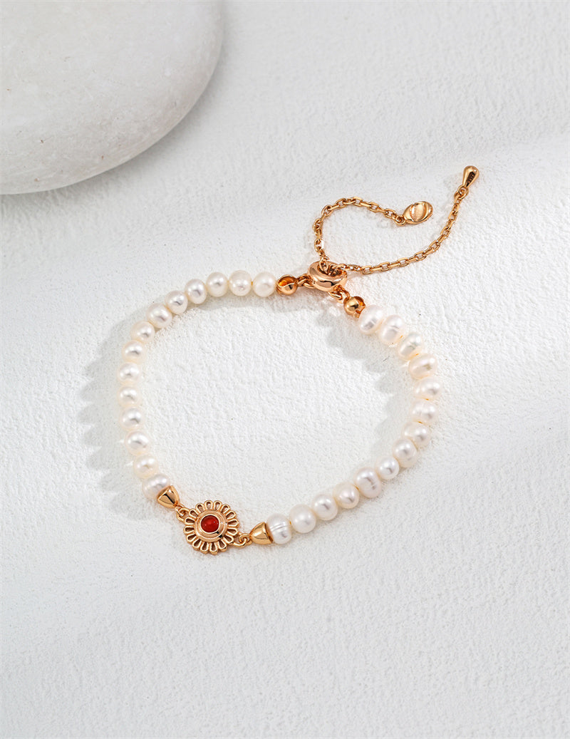 Bracelet en argent S925 avec perles naturelles et agate noire/rouge