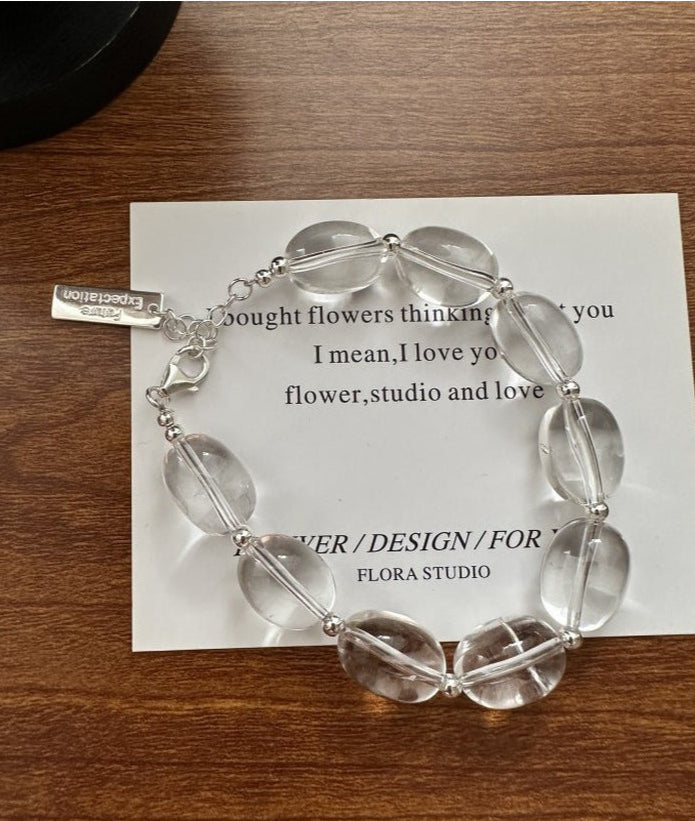 S925 Sterling Silver Oval White Crystal / Clear Quartz Bracelet