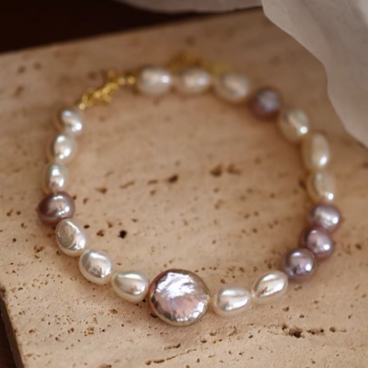 Lavender & White Baroque Pearl Bracelet for Gift/Dailywear