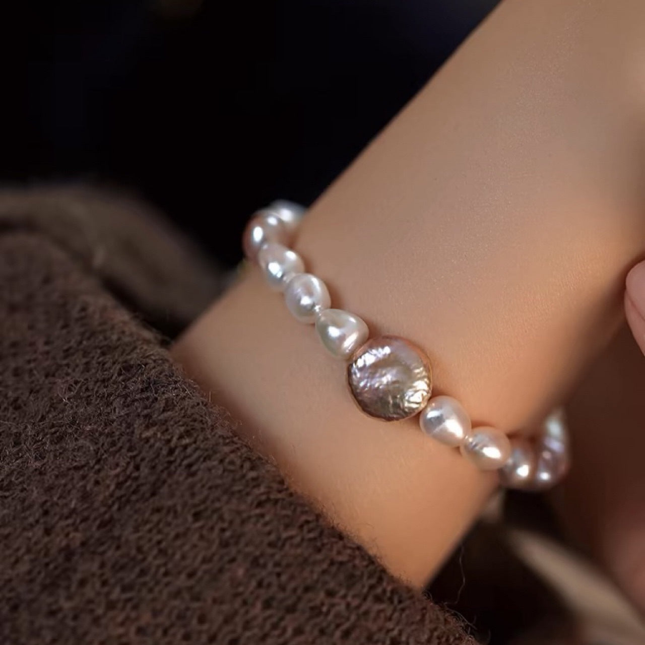 Lavender & White Baroque Pearl Bracelet for Gift/Dailywear