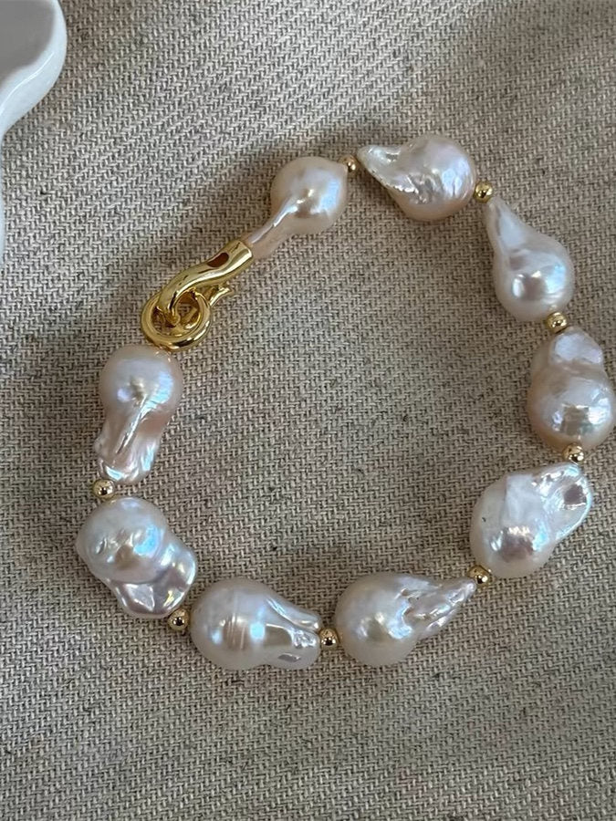 Natural Large Baroque Pearl Bracelet – Iridescent Mermaid Tail Beads