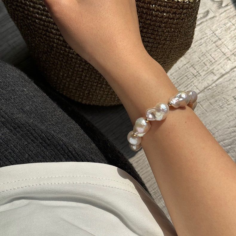 Natural Large Baroque Pearl Bracelet – Iridescent Mermaid Tail Beads