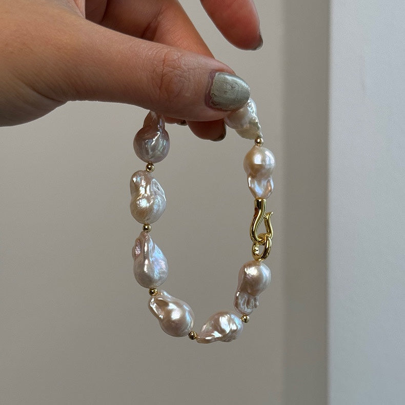 Natural Large Baroque Pearl Bracelet – Iridescent Mermaid Tail Beads