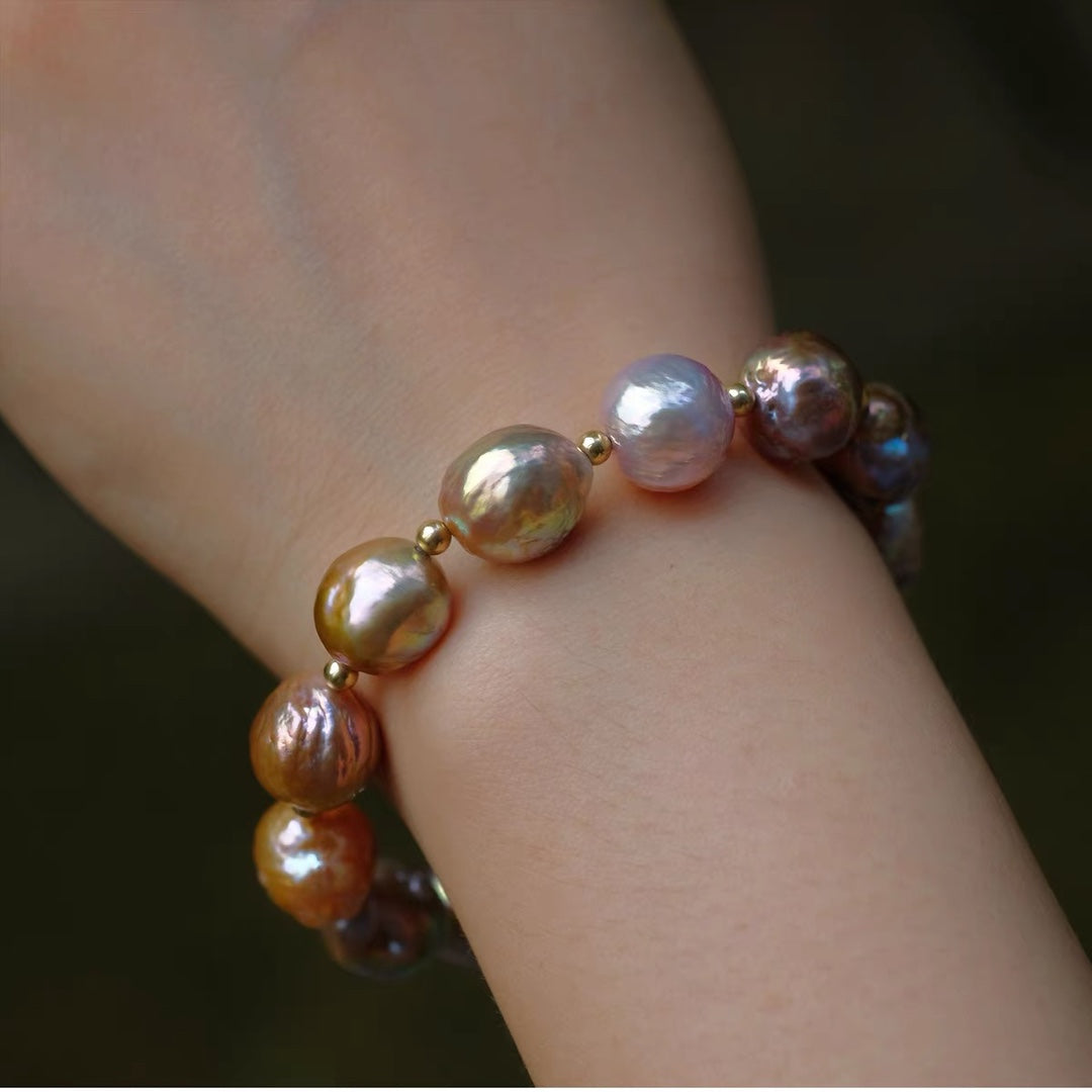 Natural Multicolor Baroque Freshwater Pearl Bracelet – 925 Sterling Silver Gold Plated