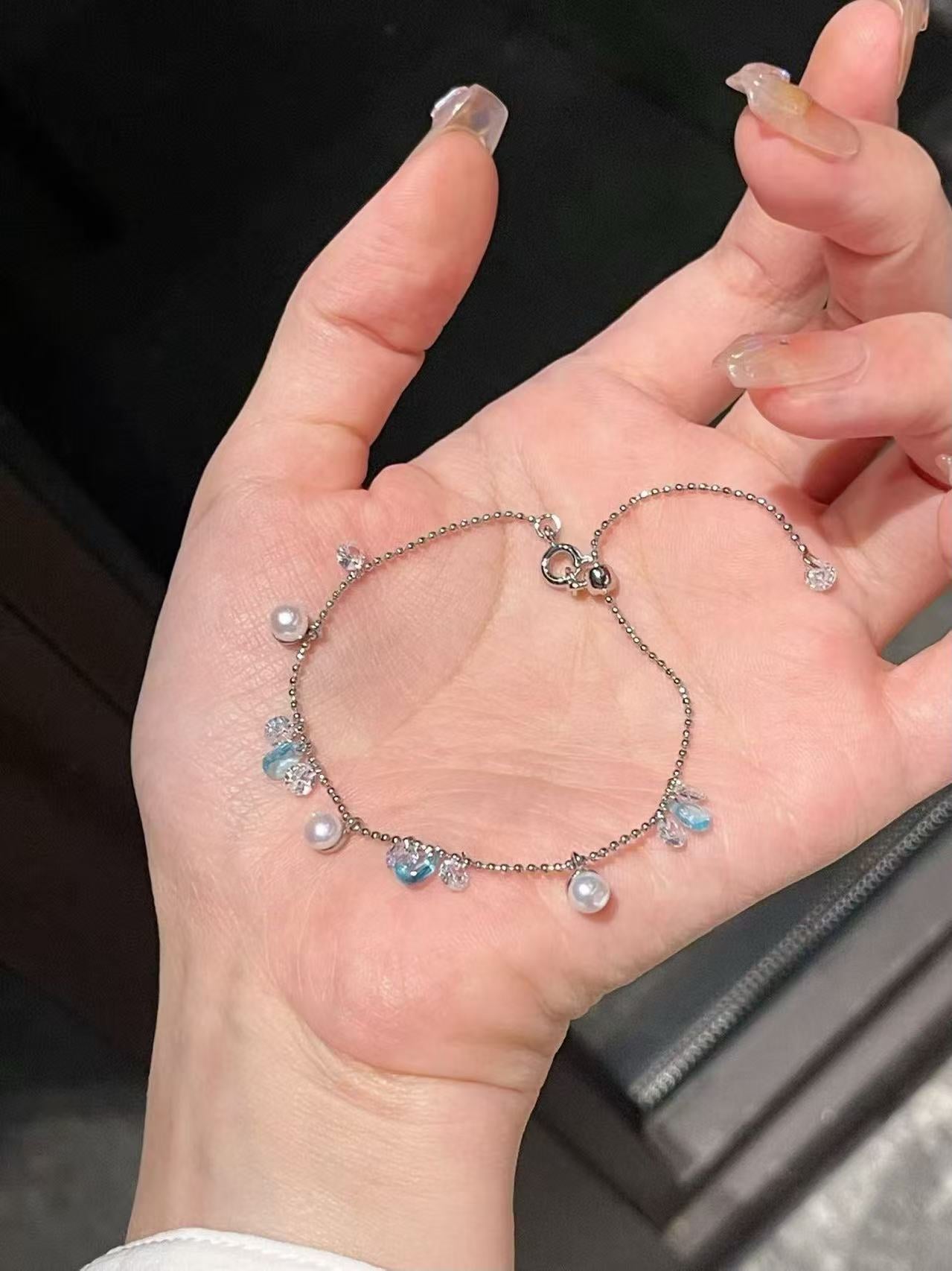 Freshwater Pearl & Ocean Blue Zircon Bracelet
