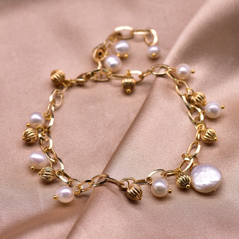 Adjustable Natural White Freshwater Pearl Bracelet | Ball Charm Jewelry