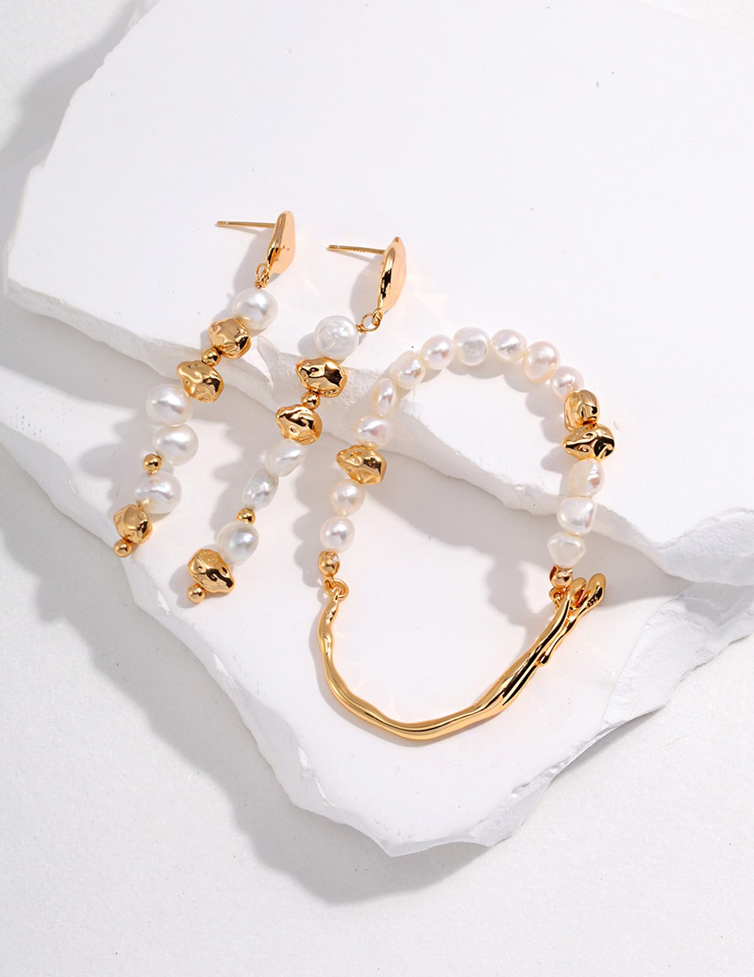 Pearl Drop Earrings & Necklace & Bracelet
