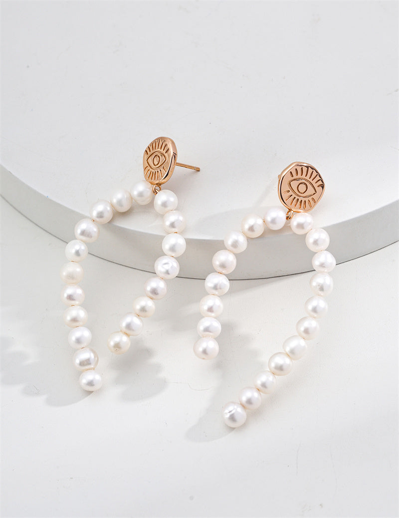 Vintage Gold-Plated S925 Sterling Silver Natural Pearl Cluster Earrings