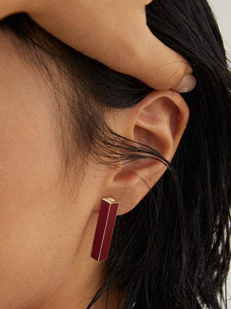 Sterling Silber Lange Bar Ohrringe mit roter Emaille | S925 Vintage Design