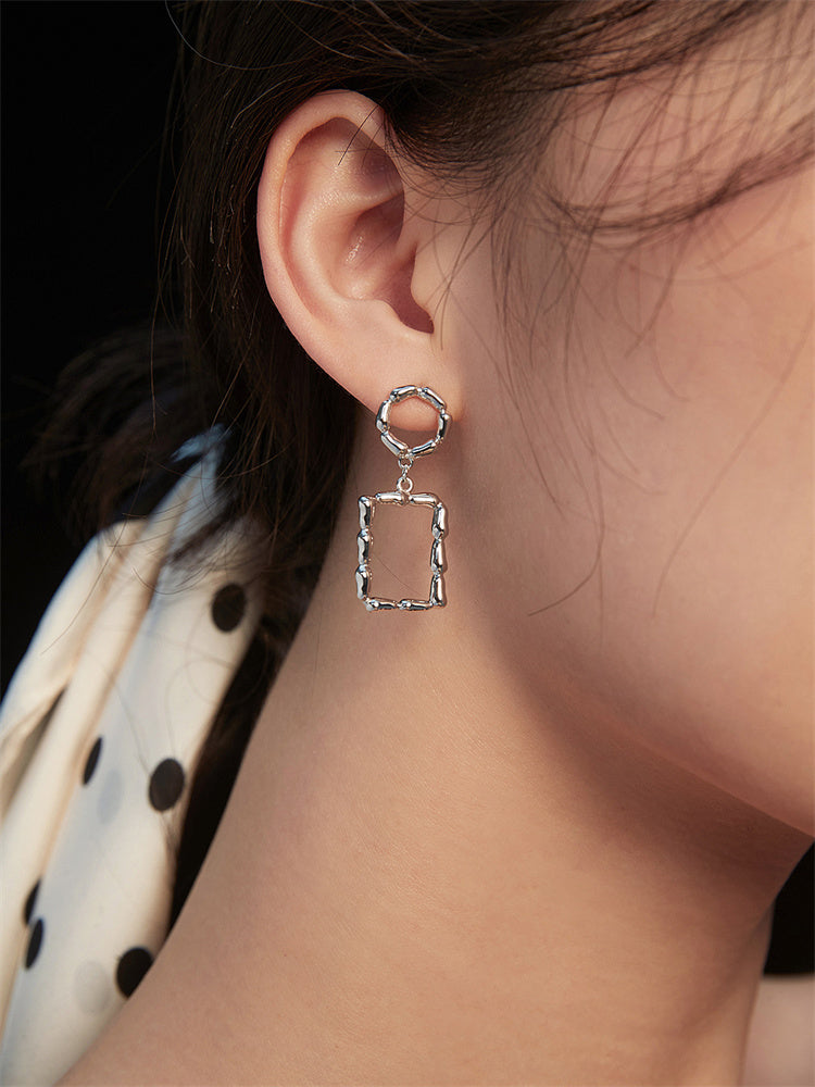 Bold Statement Rectangle & Circle Drop Earrings