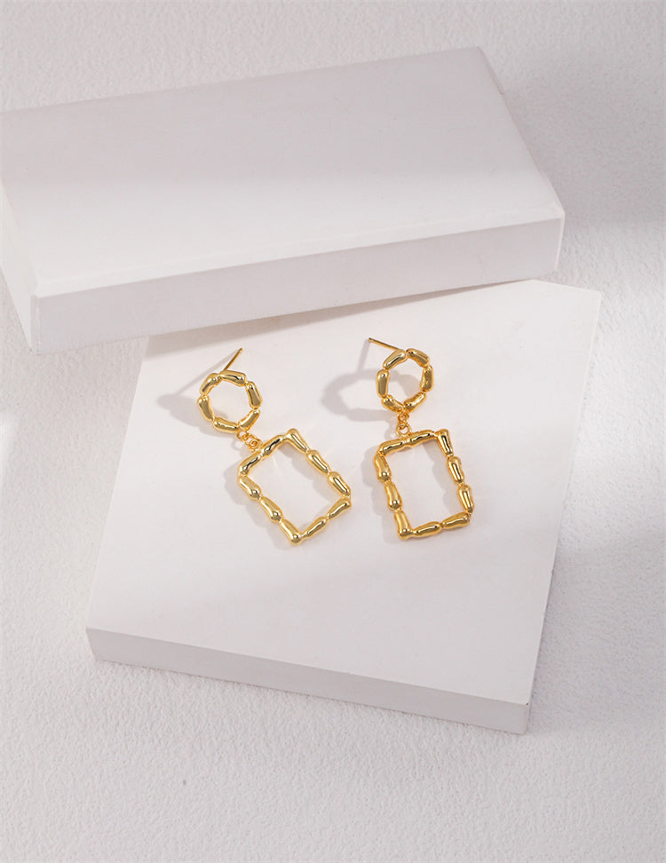 Bold Statement Rectangle & Circle Drop Earrings