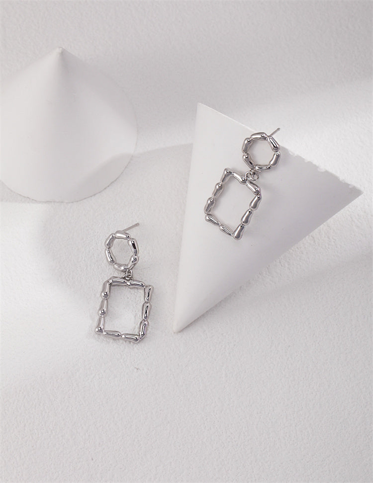 Bold Statement Rectangle & Circle Drop Earrings