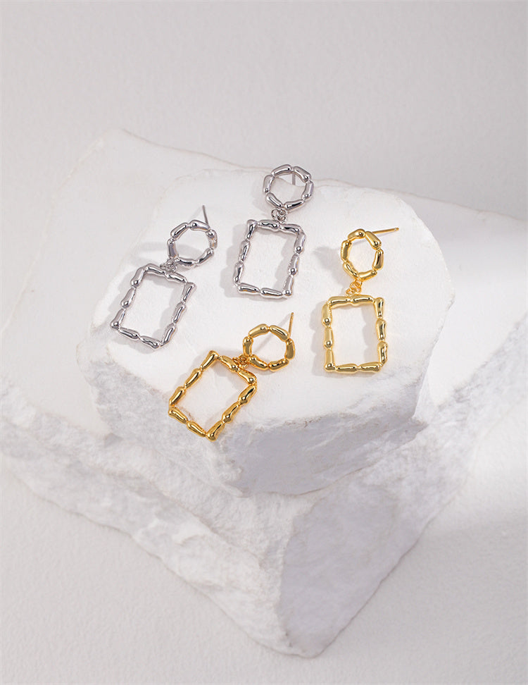 Bold Statement Rectangle & Circle Drop Earrings