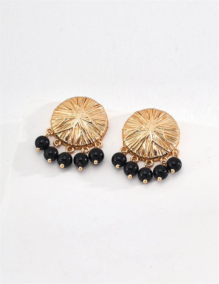 S925 Silver Black Agate Earrings with Textrure
