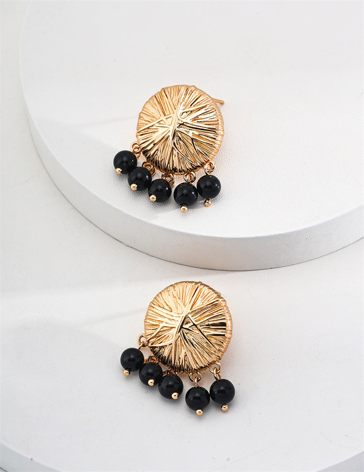 S925 Silver Black Agate Earrings with Textrure