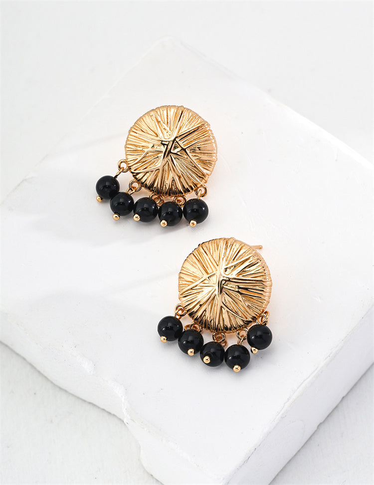 S925 Silver Black Agate Earrings with Textrure