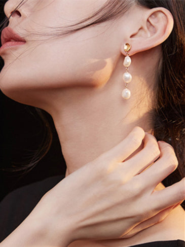 Boucles d'oreilles pendantes en perles baroques – Argent sterling S925 | Design élégant et polyvalent