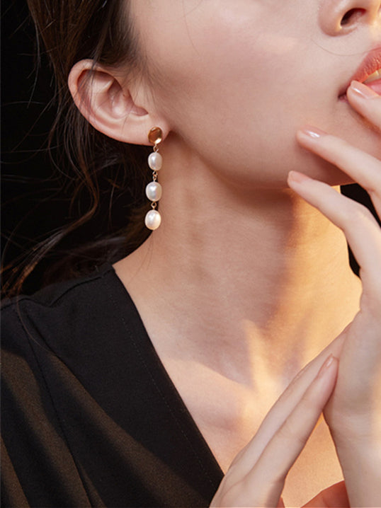 Boucles d'oreilles pendantes en perles baroques – Argent sterling S925 | Design élégant et polyvalent