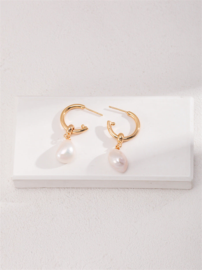 Baroque Pearl Hoop Earrings – S925 Sterling Silver