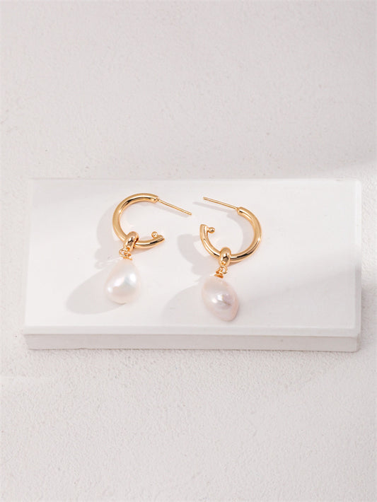 Baroque Pearl Hoop Earrings – S925 Sterling Silver