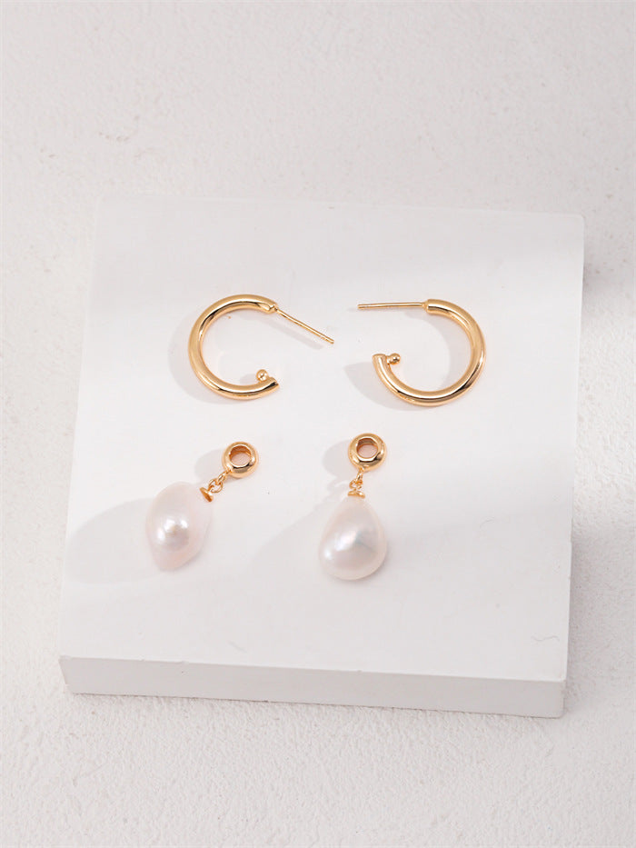 Baroque Pearl Hoop Earrings – S925 Sterling Silver