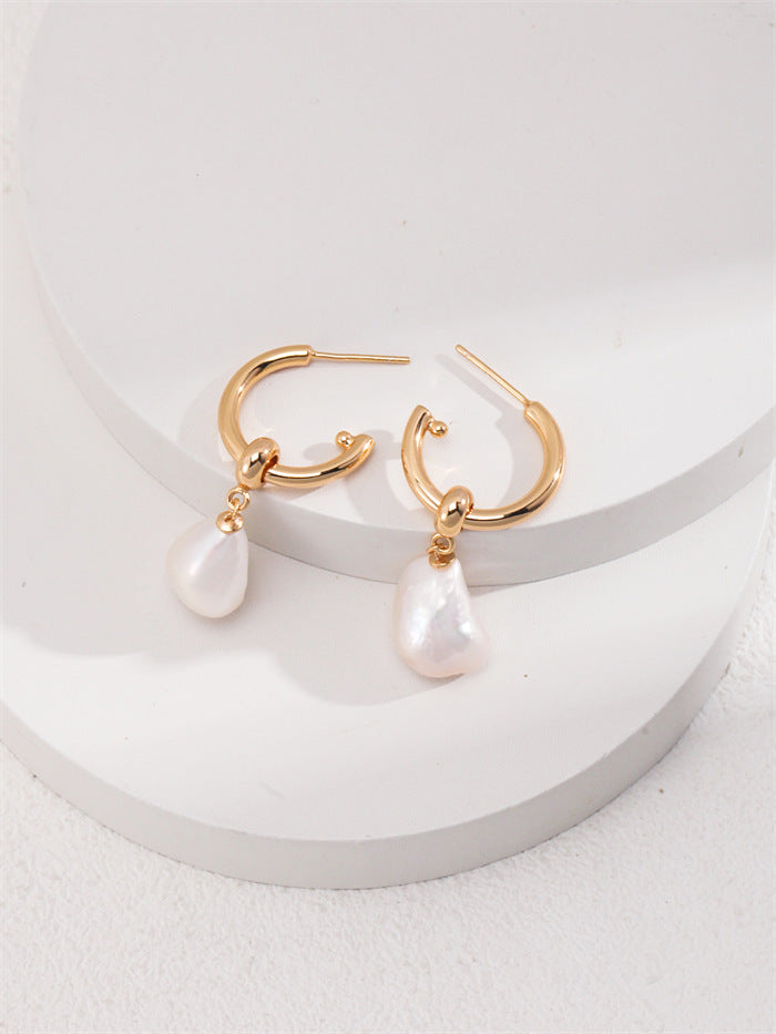 Baroque Pearl Hoop Earrings – S925 Sterling Silver