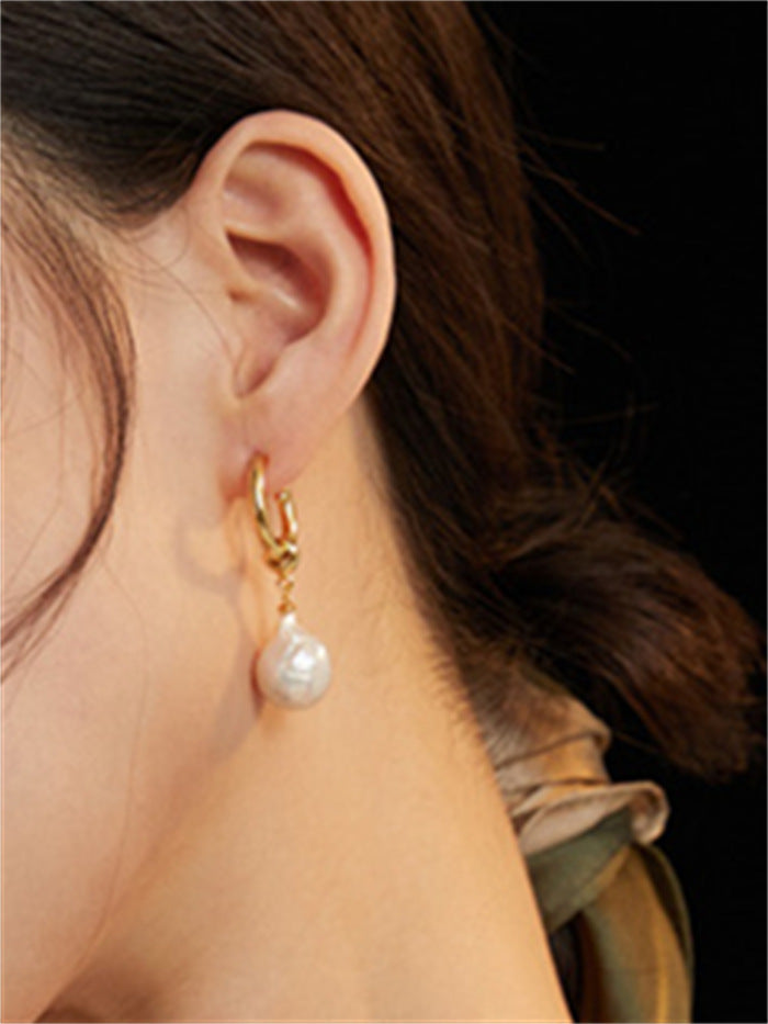Baroque Pearl Hoop Earrings – S925 Sterling Silver