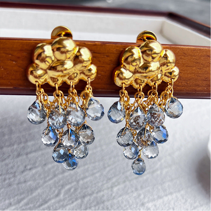 Blue Ocean Tear Drop Tassel Earrings