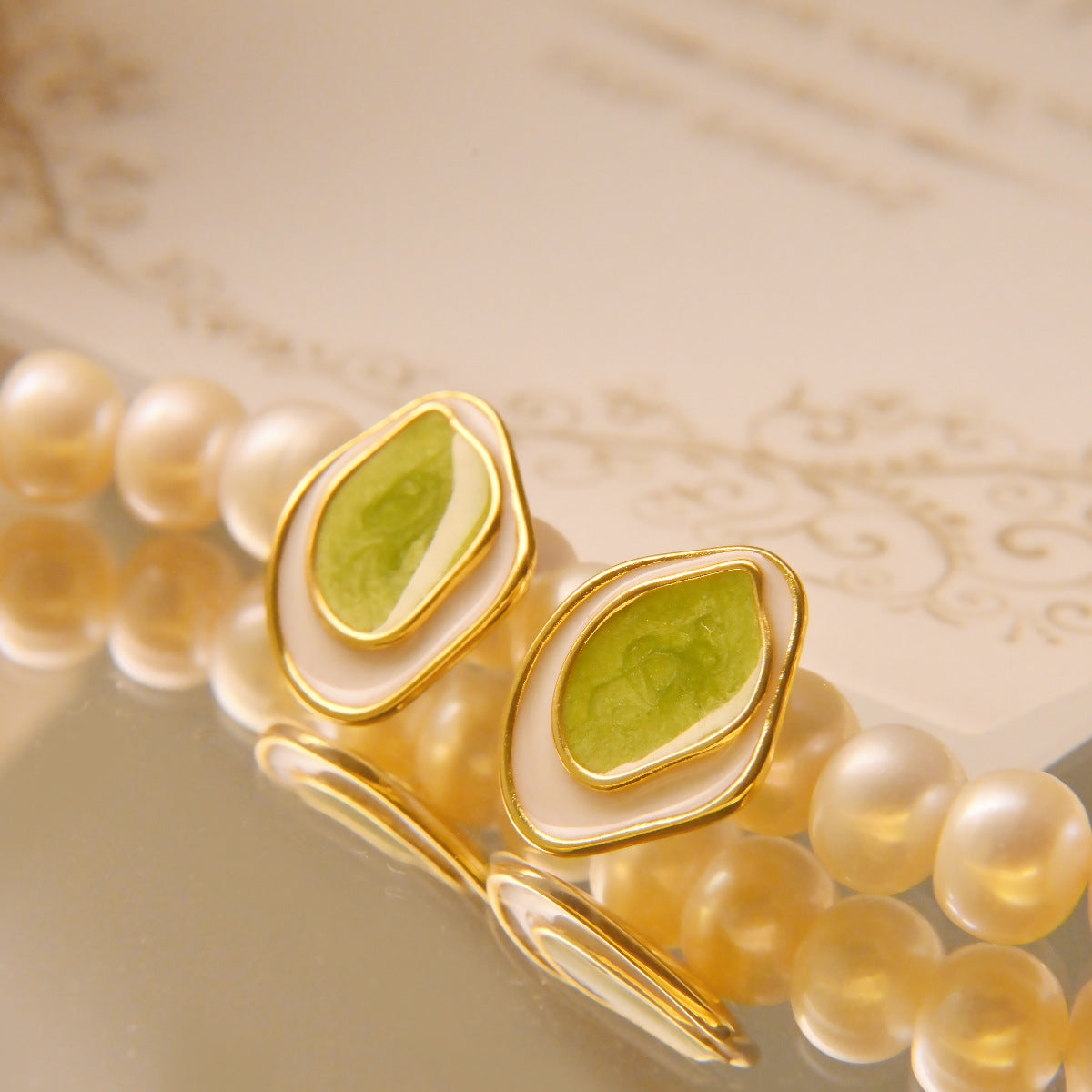 Green Enamel Stud Earrings