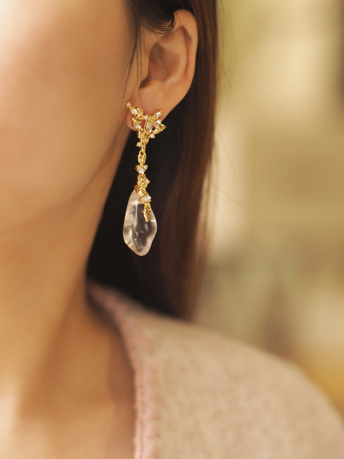 Vintage Geometric Transparent Drop Earrings with Sparkling Accents