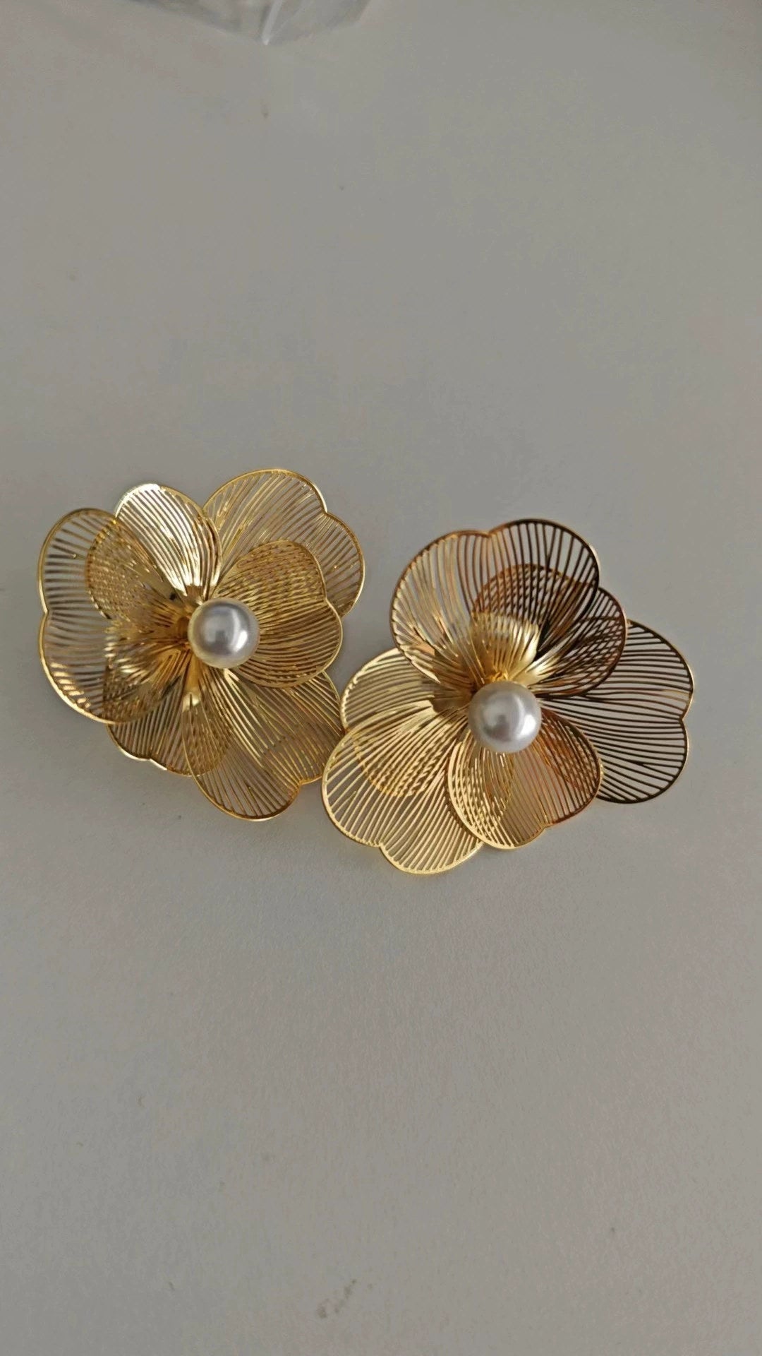 Camellia Pearl Stud Earrings with Hollow Flower Design
