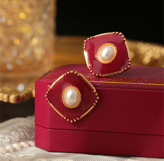 Red Enamel Stud Earrings