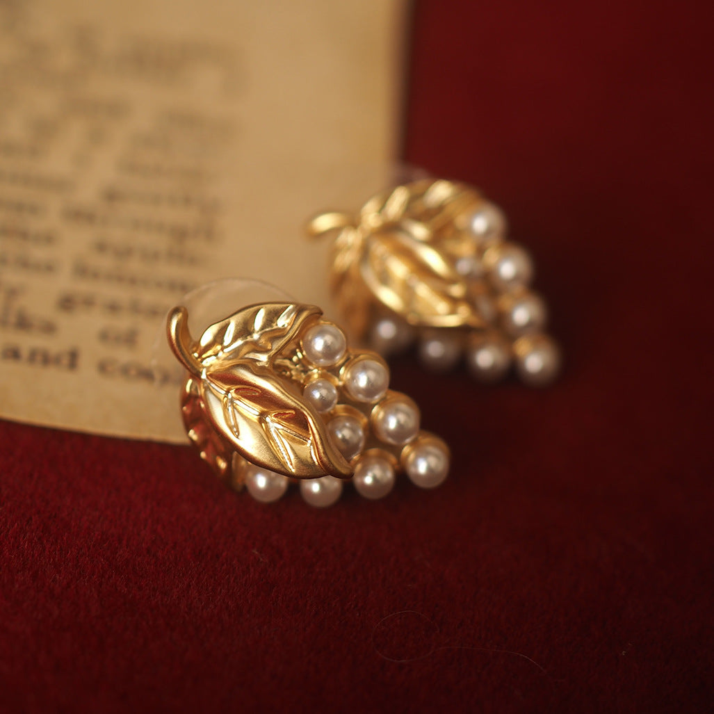 Grape Pearl Cluster Earrings with Gold-Plated Finish