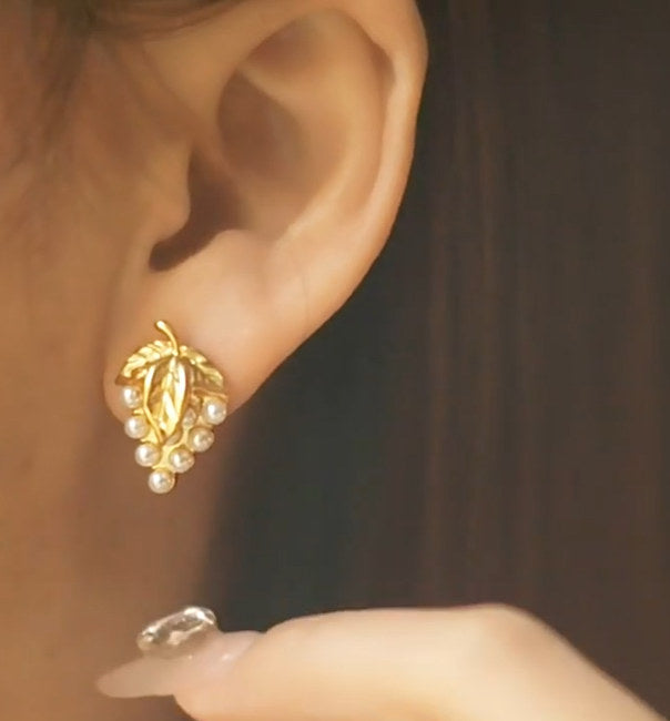 Grape Pearl Cluster Earrings with Gold-Plated Finish
