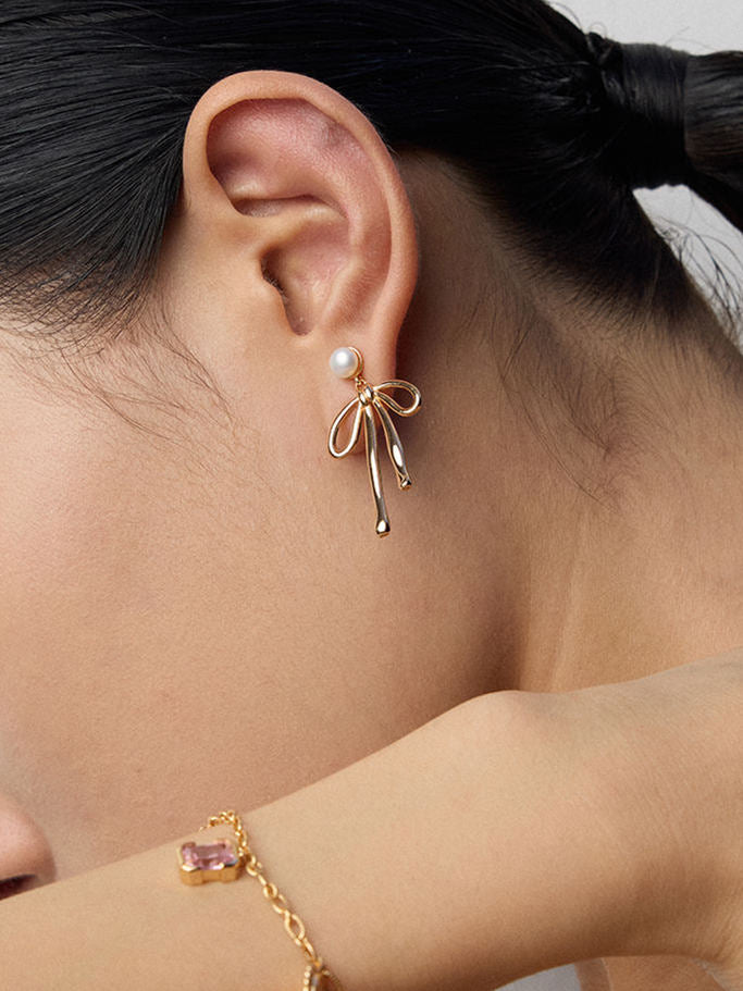 S925 Bowknot Pearl Drop Earrings