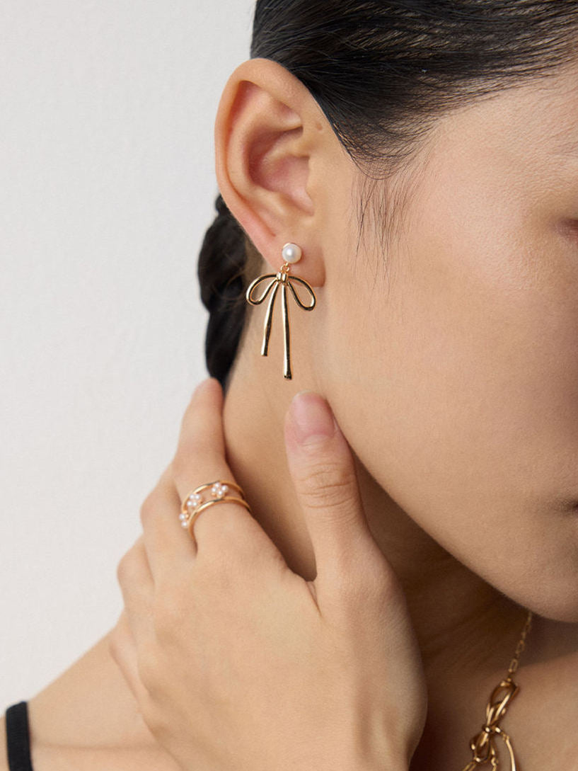 S925 Bowknot Pearl Drop Earrings