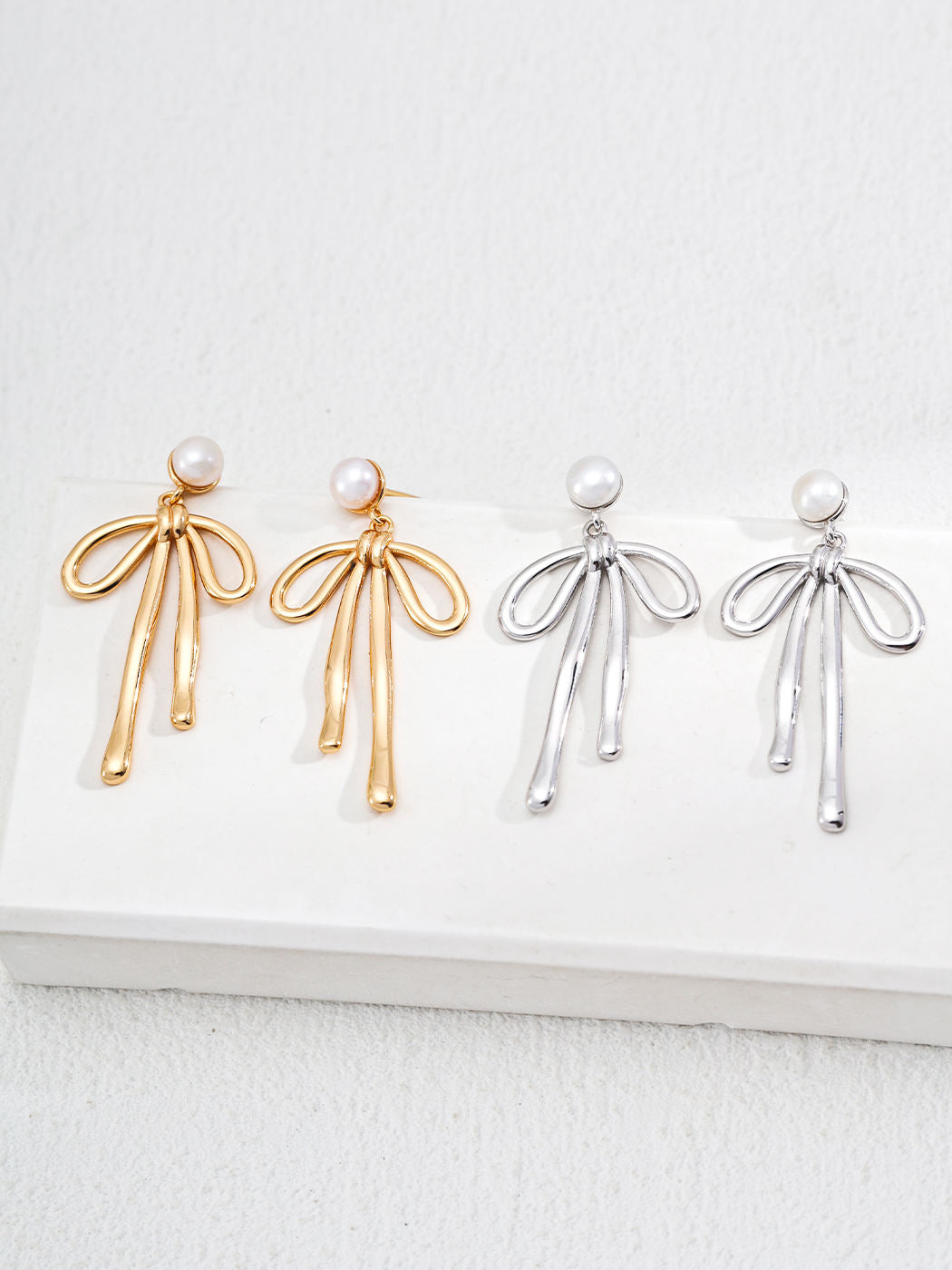 S925 Bowknot Pearl Drop Earrings