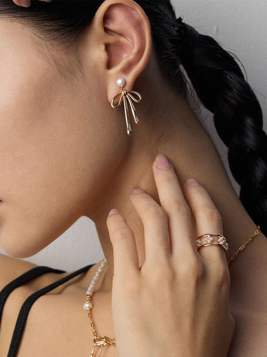 S925 Bowknot Pearl Drop Earrings