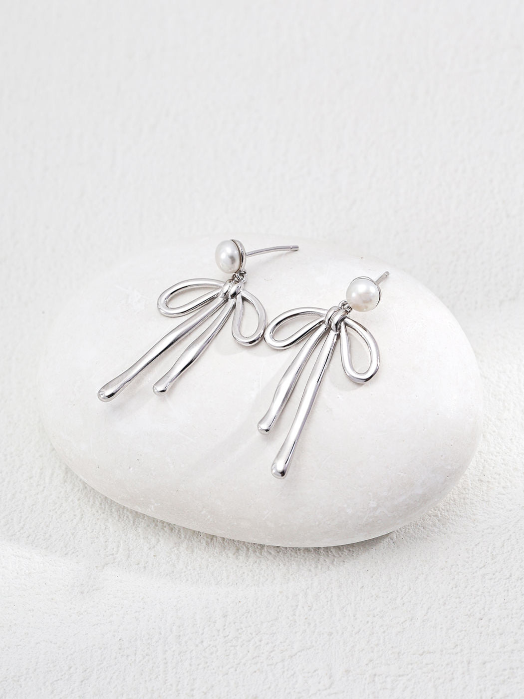 S925 Bowknot Pearl Drop Earrings