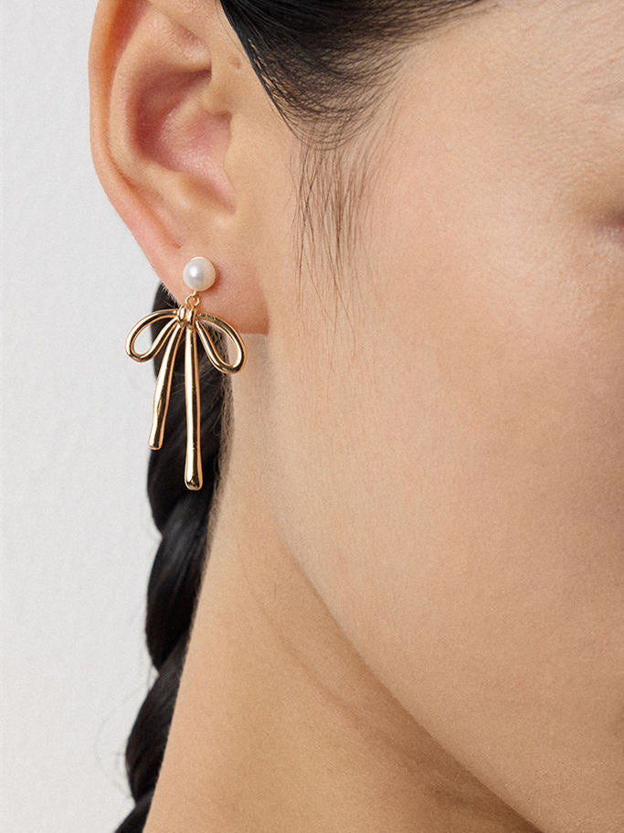 S925 Bowknot Pearl Drop Earrings