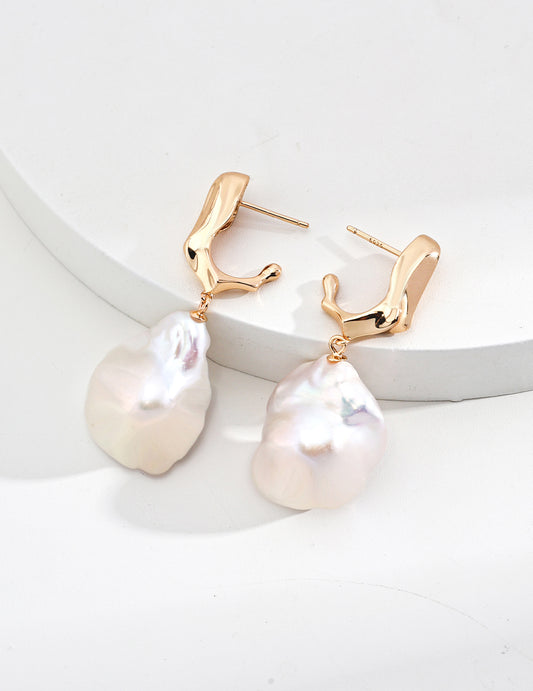 Baroque Pearl Drop Earrings – Irregular Natural Pearls, 925 Sterling Silver