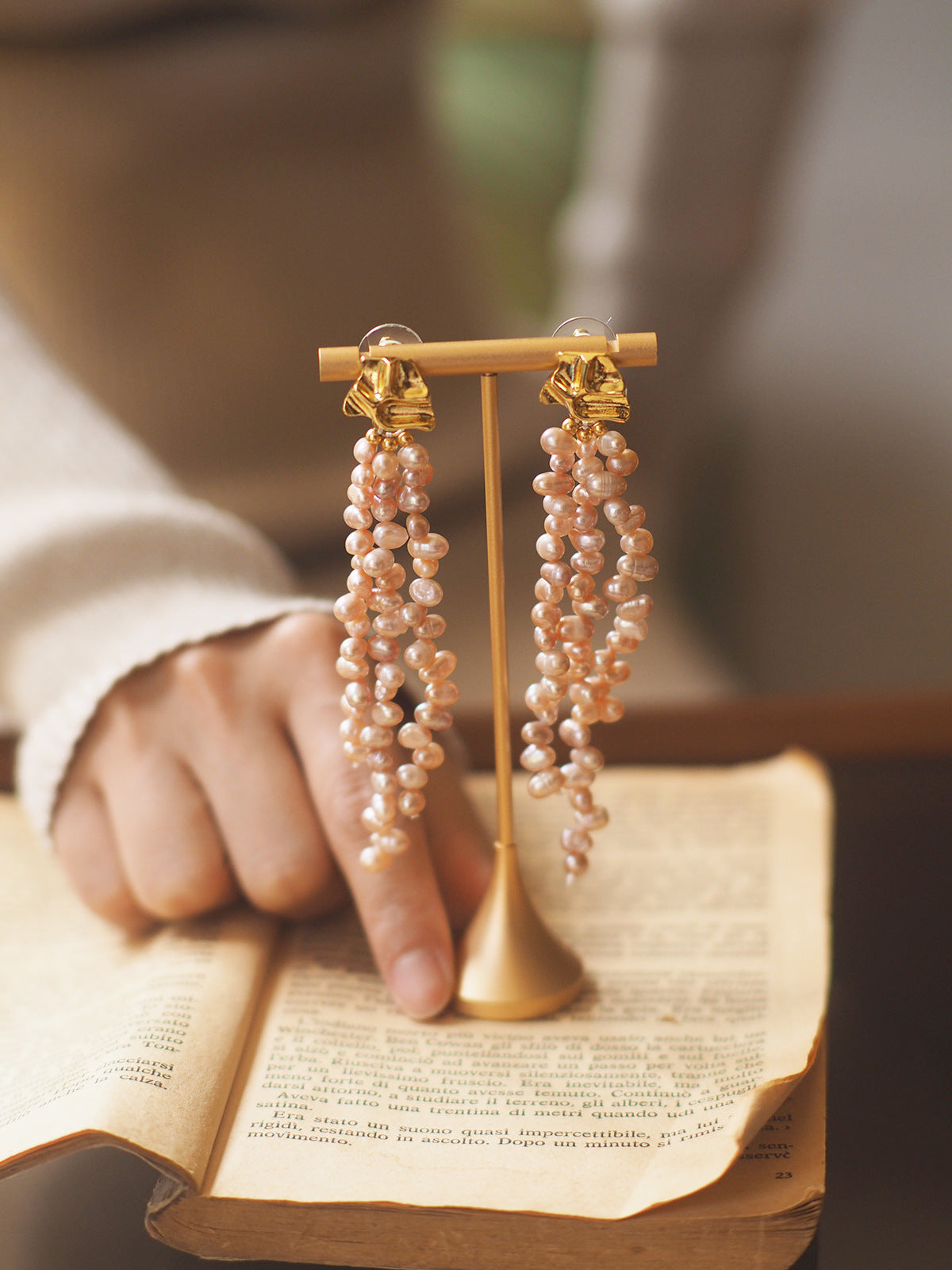 Vintage Long Tassel Baroque Imitation Pearl Earrings – Gold Plated, Statement Dangle Jewelry