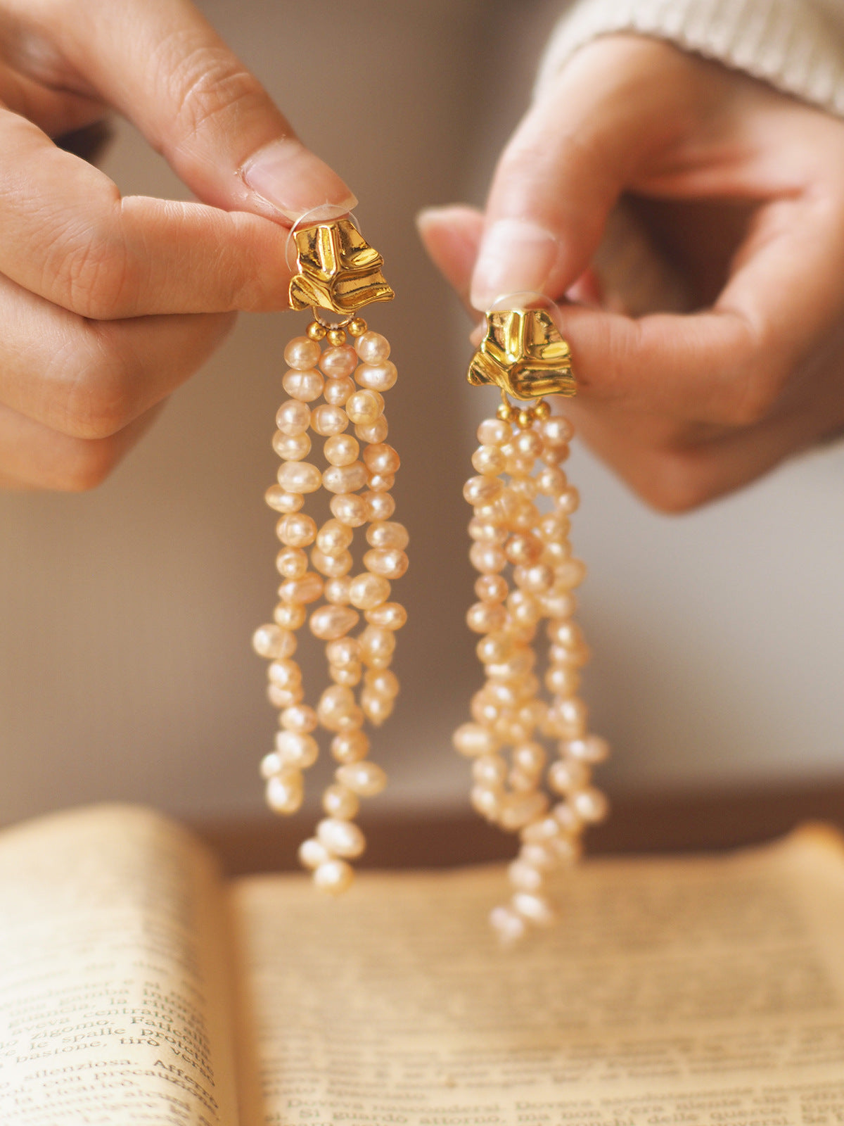 Vintage Long Tassel Baroque Imitation Pearl Earrings – Gold Plated, Statement Dangle Jewelry