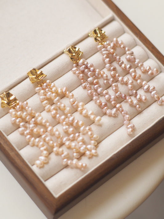 Vintage Long Tassel Baroque Imitation Pearl Earrings – Gold Plated, Statement Dangle Jewelry