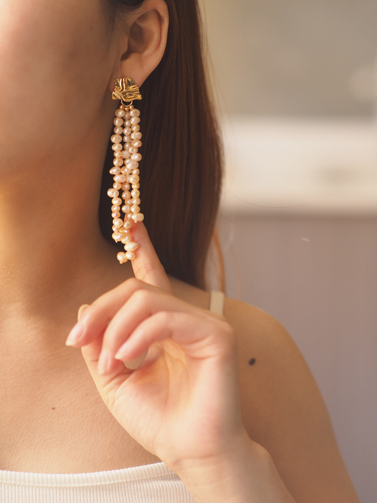 Vintage Long Tassel Baroque Imitation Pearl Earrings – Gold Plated, Statement Dangle Jewelry