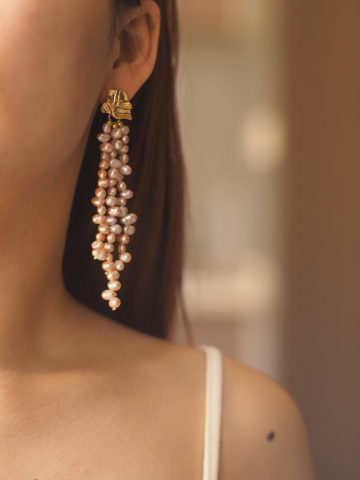 Vintage Long Tassel Baroque Imitation Pearl Earrings – Gold Plated, Statement Dangle Jewelry