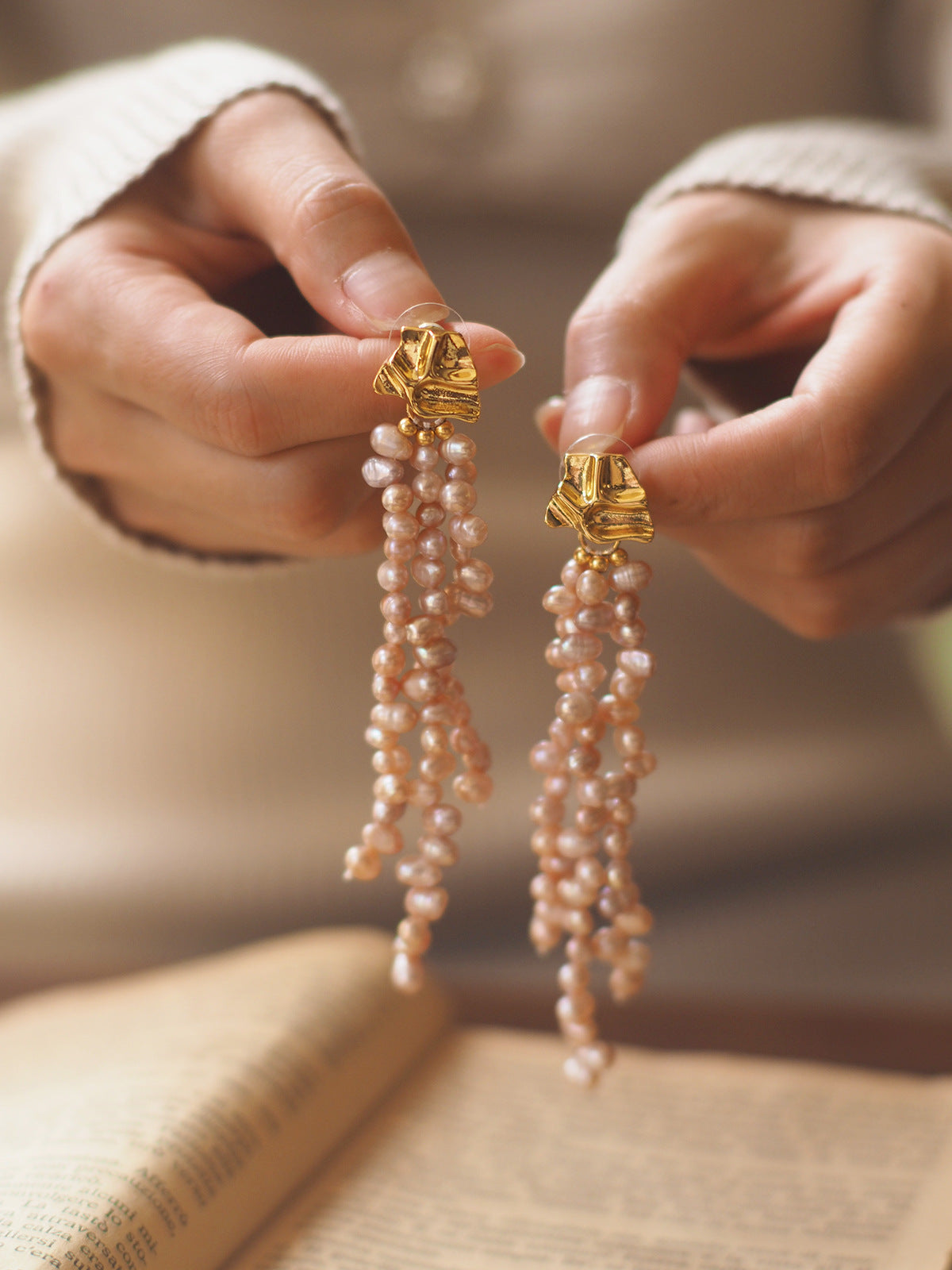 Vintage Long Tassel Baroque Imitation Pearl Earrings – Gold Plated, Statement Dangle Jewelry