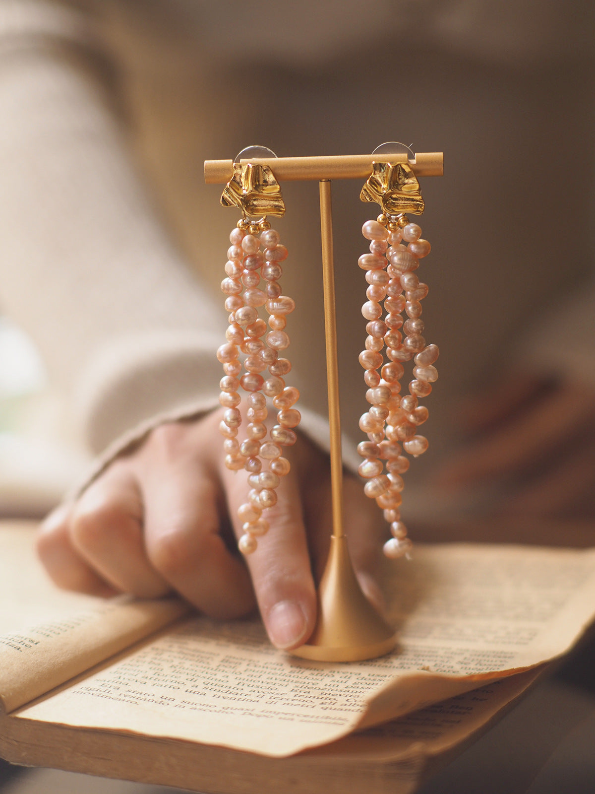 Vintage Long Tassel Baroque Imitation Pearl Earrings – Gold Plated, Statement Dangle Jewelry