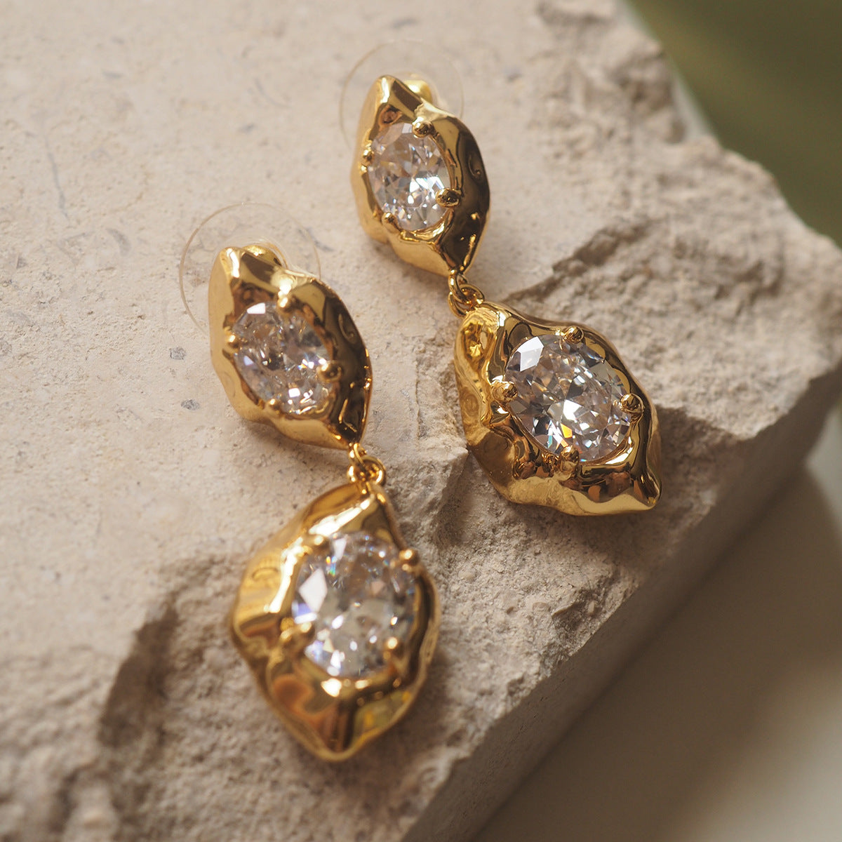 Hand-Hammered Zircon Gemstone Drop Earrings for Wedding/Date/Daily